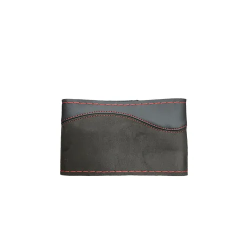 Husa volan cu ac si ata imitatie piele si alcantara marime M 37-38 cm negru cusatura rosie — imaginea 2