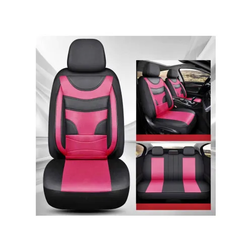 Huse Auto Universale 11 Piese fractionate Negru cu Rosu Compatibile Scaune Fata si Spate — imaginea 4