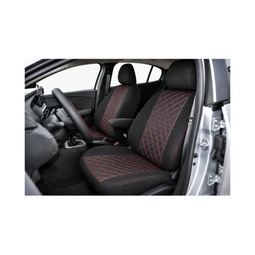 Huse scaune auto compatibile Dacia Logan III Acces si Essential 2020-> fara cotiera sofer spatar bancheta fractionat 2+1 Premium Imitatie Piele Romb