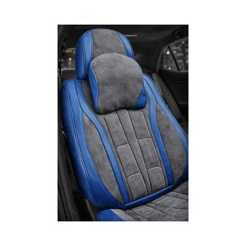 Huse scaune auto universale fractionate 9D Premium fata si spate albastru gri antracit — imaginea 2