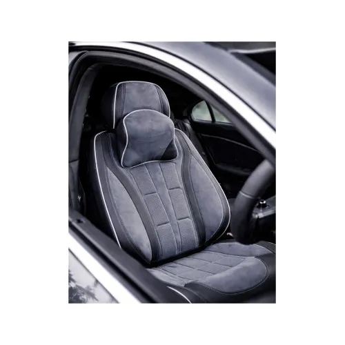 Huse scaune auto universale fractionate 9D Premium fata si spate negru gri antracit cusaturi gri — imaginea 2