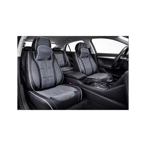 Huse scaune auto universale fractionate 9D Premium fata si spate negru gri antracit cusaturi gri — imaginea 6