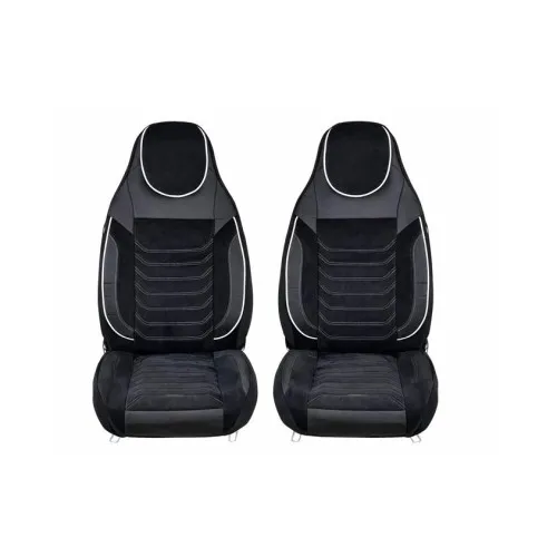 Huse scaune auto universale fractionate Premium cu tetiera fata incorporata negru cu cusatura alba — imaginea 3