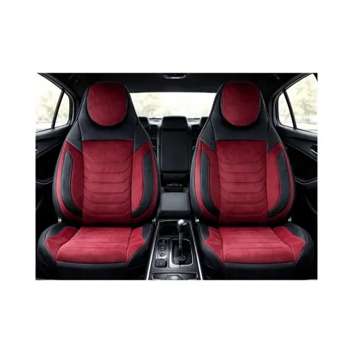 Huse scaune auto universale fractionate Premium cu tetiera fata incorporata negru cu visiniu — imaginea 4