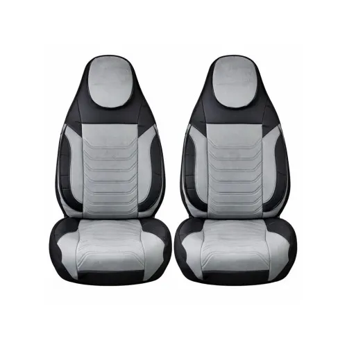 Huse scaune auto universale fractionate Premium cu tetiera fata incorporata negru cu gri — imaginea 3