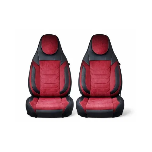 Huse scaune auto universale fractionate Premium cu tetiera fata incorporata negru cu visiniu — imaginea 3