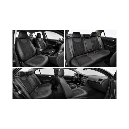 Huse scaune auto universale Premium 9D negre imitatie piele material tip Alcantara — imaginea 5