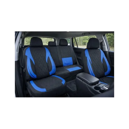 Huse scaune auto universale Premium fractionate fata spate negre cu albastru compatibile dimensiuni standard — imaginea 3