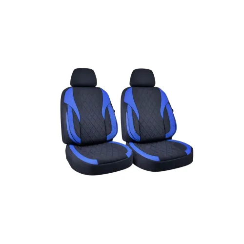 Huse scaune auto universale Premium fractionate fata spate negre cu albastru compatibile dimensiuni standard — imaginea 4
