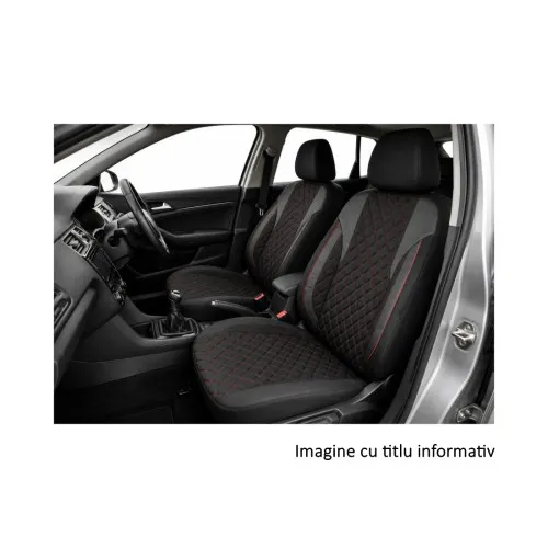 Huse scaune auto universale Premium fractionate fata spate negre cu cusaturi rosii compatibile dimensiuni standard