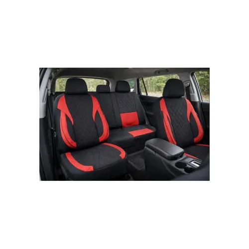 Huse scaune auto universale Premium fractionate fata spate negre cu rosu compatibile dimensiuni standard — imaginea 3
