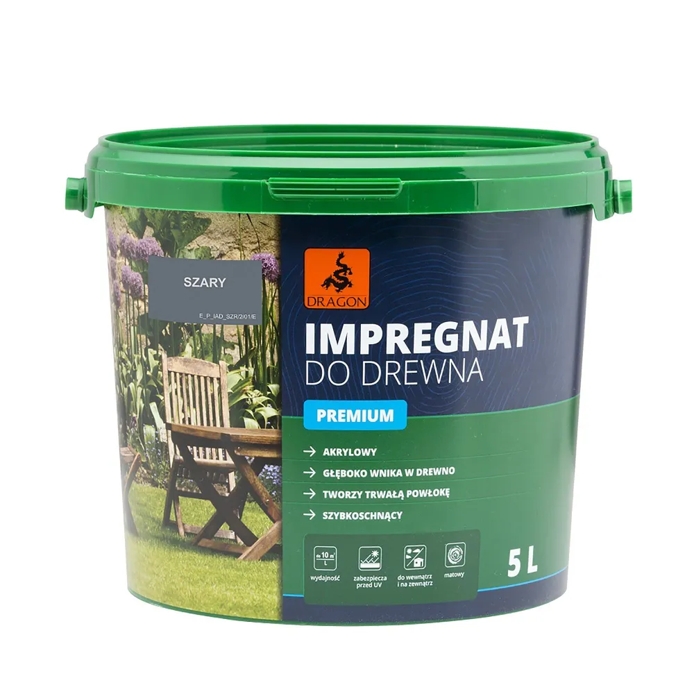 Impregnant pentru lemn Dragon, acrilic, premium, gri, 5 L