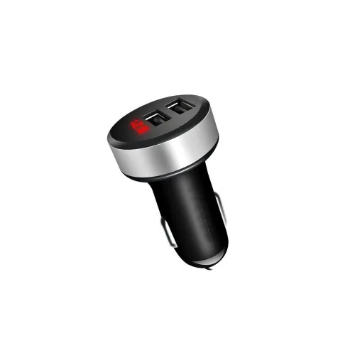 Incarcator auto 4.8A 2xUSB-A negru cu voltmetru
