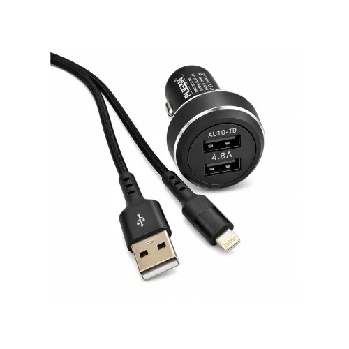 Incarcator auto 4.8A cu 2 USB si cablu Lightning 1 m compatibil iPhone Premium 12V-24V