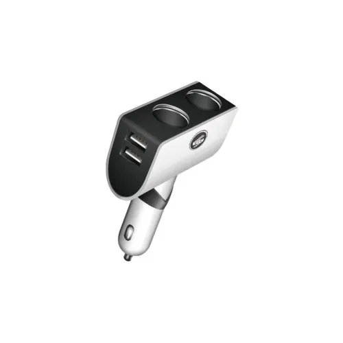 Incarcator auto alb 2 porturi USB 3.1A cu 2 prize bricheta 12V 24V