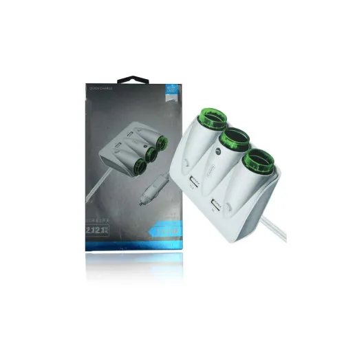 Incarcator auto cu 3 prize bricheta si 2xUSB-A 2.1A 12–24V alb — imaginea 2