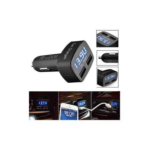 Incarcator auto negru 3 in 1 cu 2 porturi USB 3.1A 12V 24V voltmetru si termometru — imaginea 2