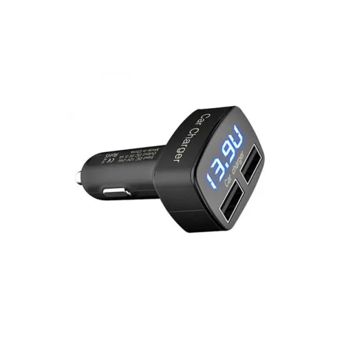 Incarcator auto negru 3 in 1 cu 2 porturi USB 3.1A 12V 24V voltmetru si termometru