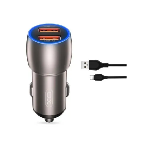 Incarcator auto Smart Quick Charge QC3.0 36W cu 2 USB si cablu Lightning 1 m compatibil iPhone negru — imaginea 2