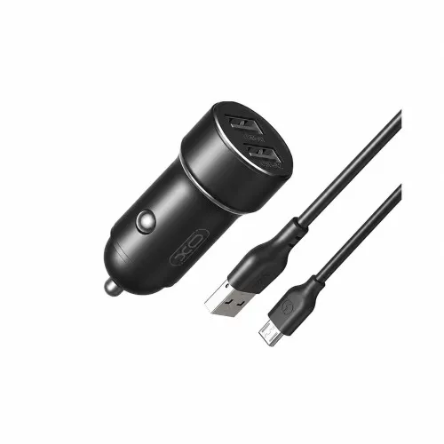 Incarcator auto XO 12W cu 2 porturi USB-A si cablu USB-A la Micro USB negru 1 m