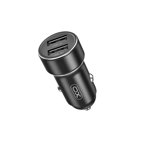 Incarcator auto XO 12W cu 2 porturi USB-A si cablu USB-A la Type C negru 1 m — imaginea 3