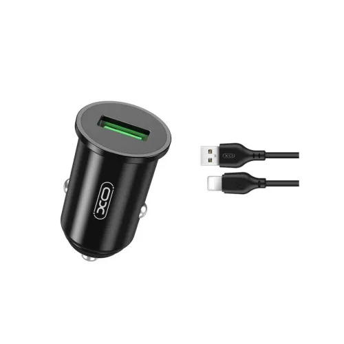 Incarcator auto XO Quick Charge QC3.0 18W cu 1 USB si cablu Lightning compatibil iPhone negru 1 m
