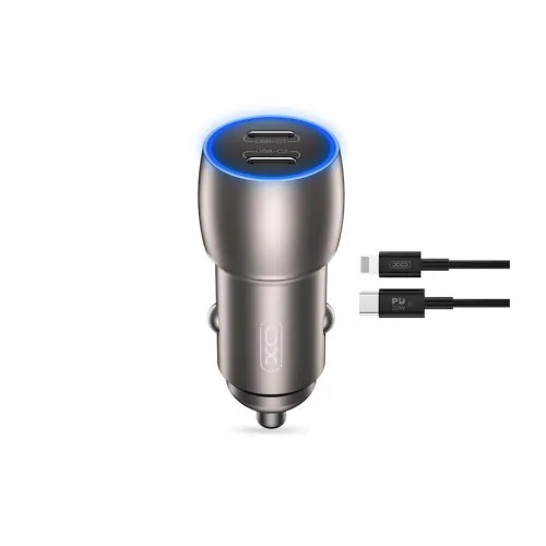 Incarcator auto XO SMART Quick Charge PD 40W Type C cu cablu Lightning compatibil iPhone negru 1 m