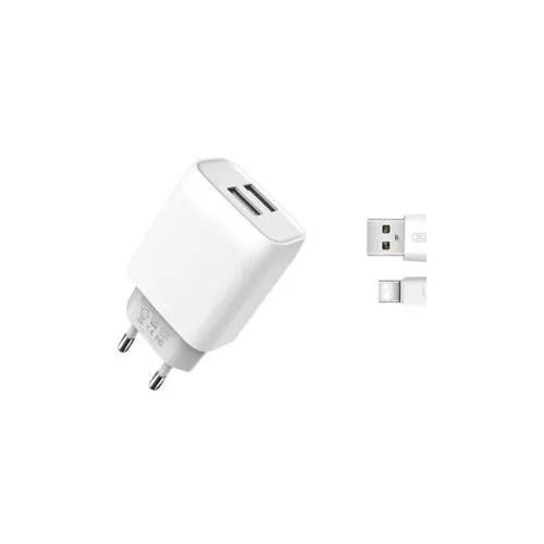 Incarcator retea 12W 2.4A 2xUSB-A alb cu cablu USB-A la Type-C 1 m XO