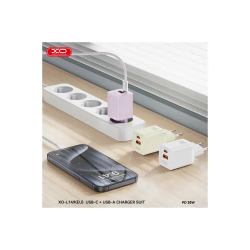Incarcator retea 30W PD 2 porturi Type C 30W si USB-A 18W alb — imaginea 3
