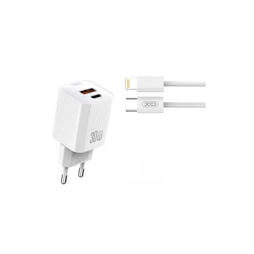 Incarcator retea 30W PD cu 2 porturi USB si cablu Lightning inclus compatibil iPhone alb 1 m