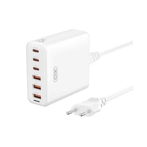 Incarcator retea 75W cu cablu alimentare 1.5 m 6 porturi 3 Type C si 3 USB-A alb