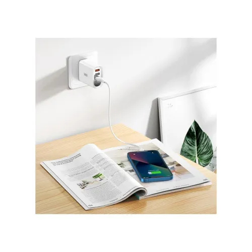 Incarcator retea XO 18W cu 4 porturi USB-A Quick Charge QC 3.0 si cablu USB-A la Type C alb 1 m — imaginea 3