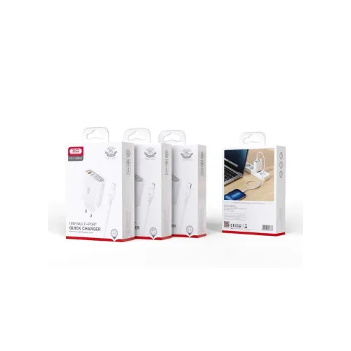 Incarcator retea XO 18W cu 4 porturi USB-A Quick Charge QC 3.0 si cablu USB-A la Type C alb 1 m — imaginea 2