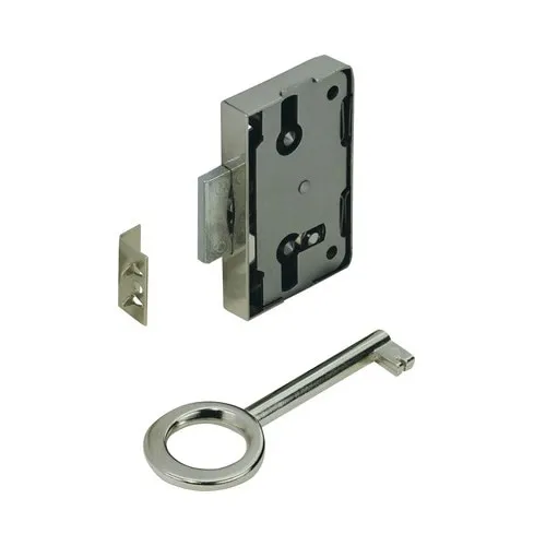 Incuietoare aplicata mobilier Hettich 60x38mm, nichelata, cu 1 cheie, deschidere pe stanga/dreapta