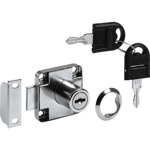 Incuietoare aplicata pentru mobilier, cilindric, 40x40 mm, cu 2 chei, nichelata