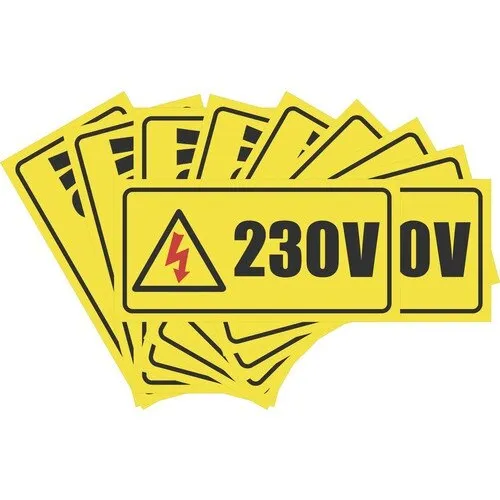 Indicatoare avertizare „Tensiune 230V”, pentru curent electric monofazic 220V, pachet 10 bucati