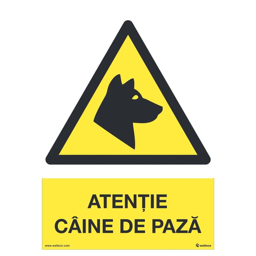 Indicator avertizare "Atentie la caini!", dimensiune 210 x 297 mm