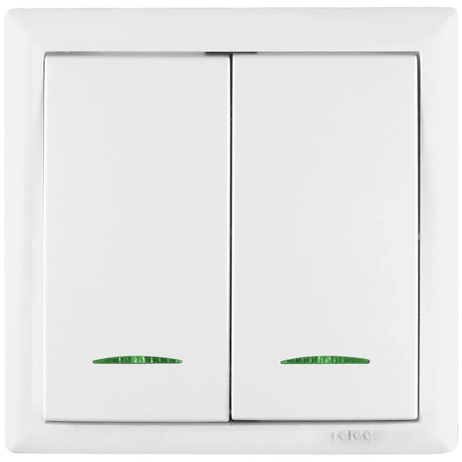 Interupator dublu cu indicator luminos Elegant, ReLee, IMBD-ST-I-E 45594, incastrat, rama inclusa, alb