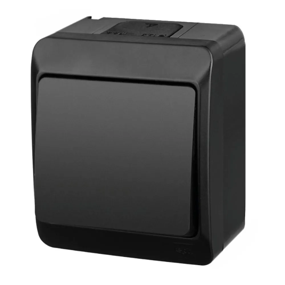 Intrerupator cap-scara simplu Hermes IP44 negru, montaj aplicat