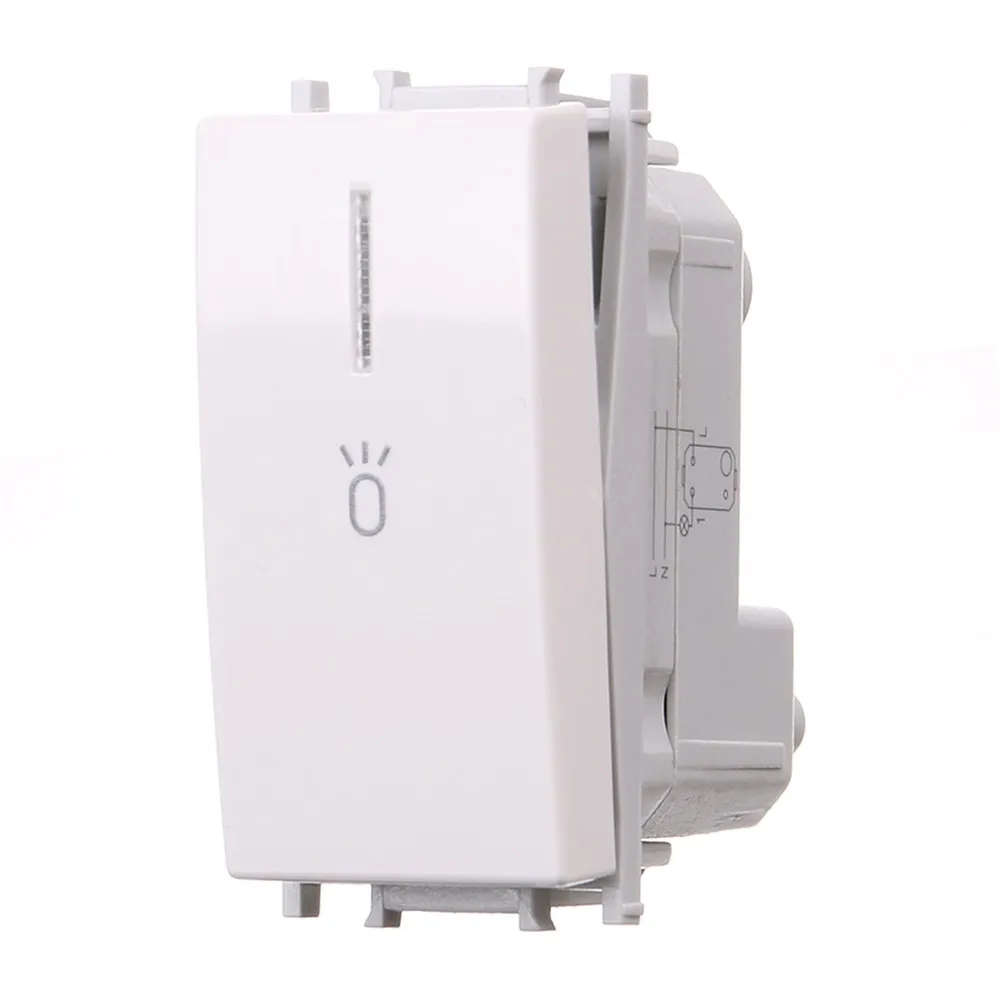 Intrerupator cu revenire Tem Modul, un modul, pentru sonerie, modular, cu led, IP20, argintiu