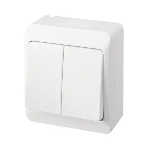 Intrerupator dublu Hermes IP44 alb, montaj aplicat