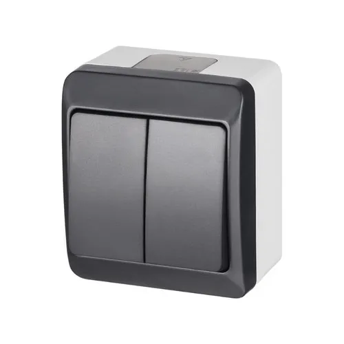Intrerupator dublu Hermes IP44 antracit, montaj aplicat