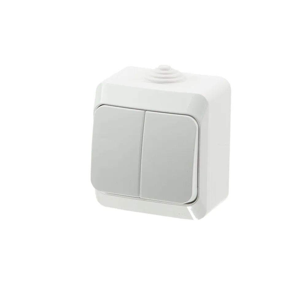 Intrerupator dublu Schneider Cedar, etans, montaj aplicat, cu led, exterior, IP44, alb