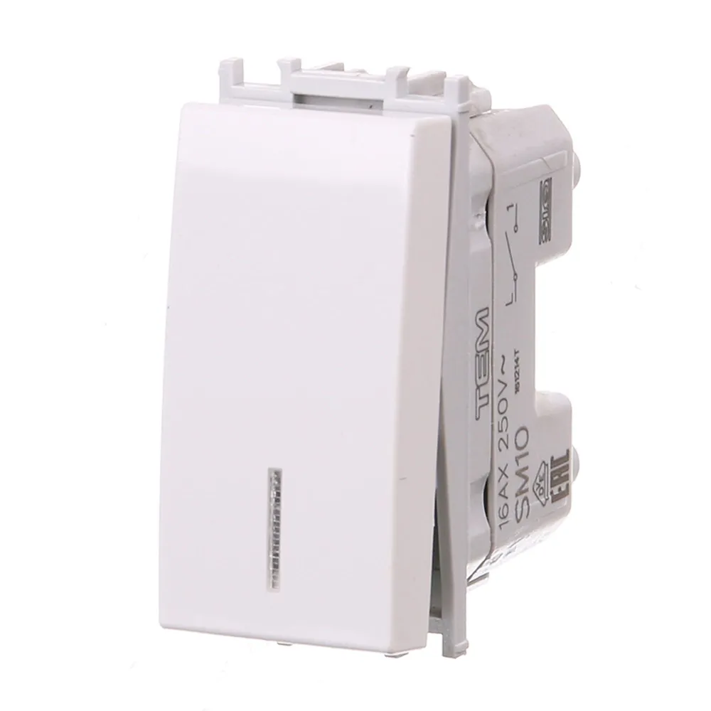 Intrerupator simplu Tem Modul, modular, cu led, IP20, alb