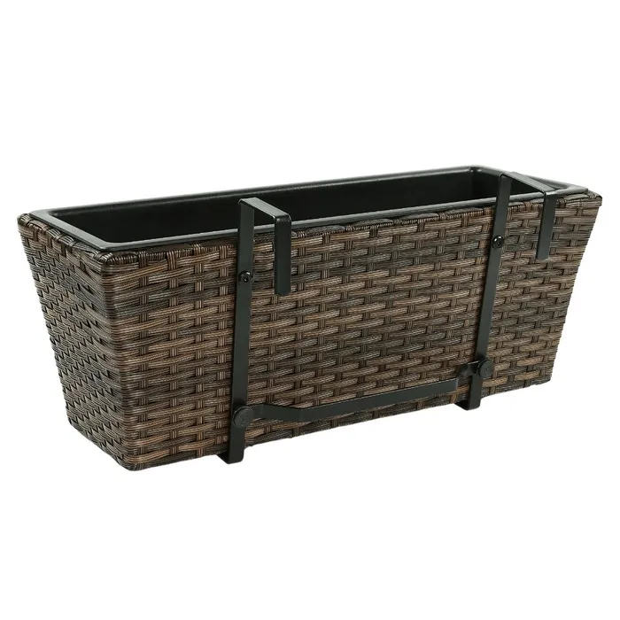 Jardiniera din plastic, cu suport, pentru balustrada, exterior, dreptunghiulara, maro, 51 x 26 x 23 cm