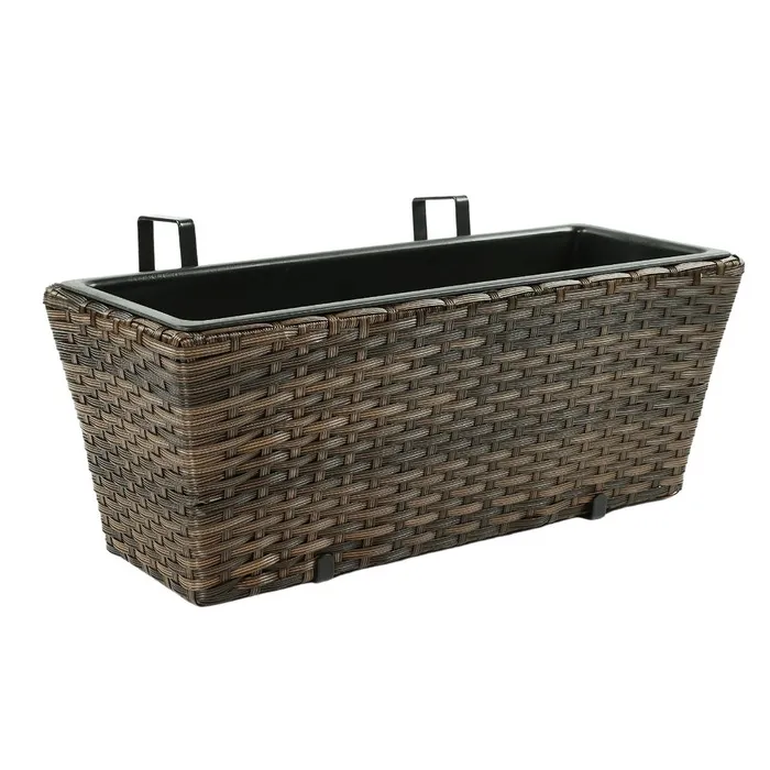 Jardiniera din plastic, cu suport, pentru balustrada, exterior, dreptunghiulara, maro, 51 x 26 x 23 cm — imaginea 2