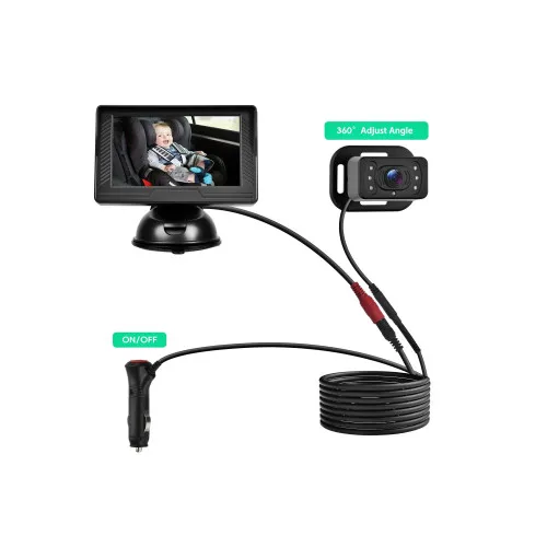 Kit camera auto pentru bebelusi cu monitor 4.3 inch cu fir pentru vizualizare in timp real — imaginea 2