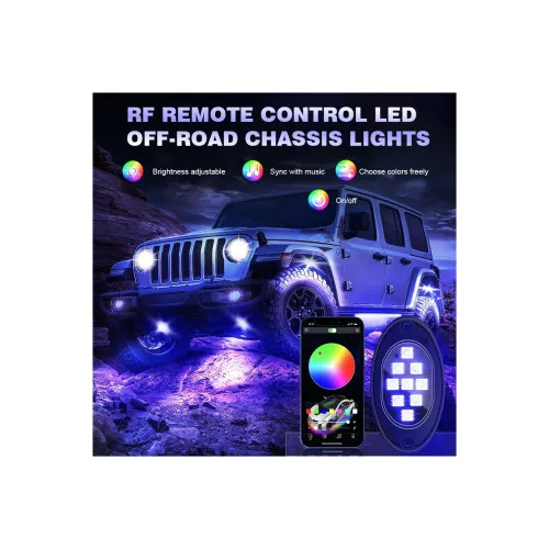 Kit lumini sub masina LED RGB Rock Light 4 module 12V cu aplicatie Bluetooth — imaginea 6