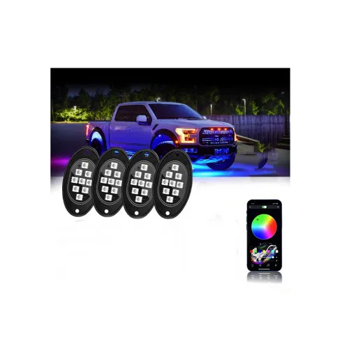Kit lumini sub masina LED RGB Rock Light 4 module 12V cu aplicatie Bluetooth