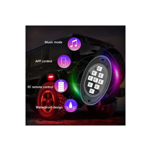 Kit lumini sub masina LED RGB Rock Light 4 module 12V cu aplicatie Bluetooth — imaginea 4